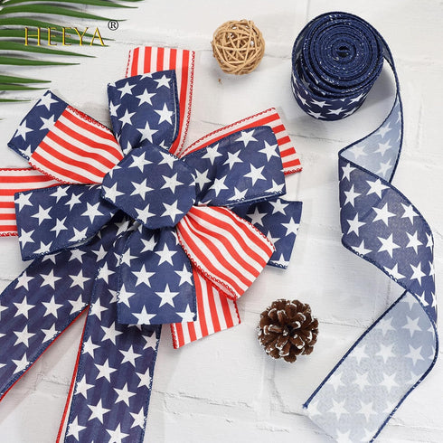Patriotic Wired Ribbon Red and White Ribbon, Red Ribbon Red White Blue Ribbon Wired, 4th of July Ribbon for Memorial Day Independence Day, Summer ...