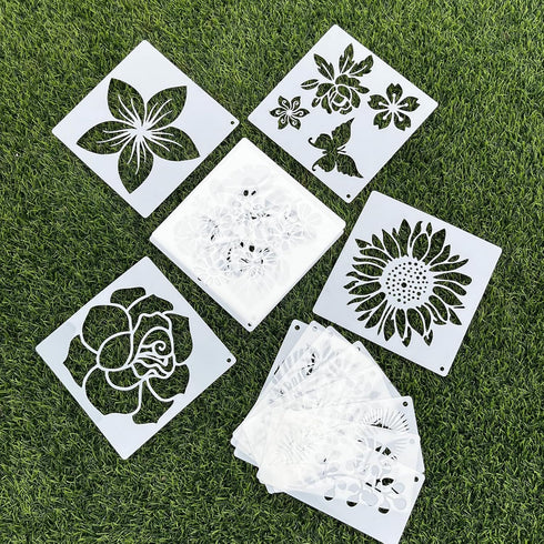 Flower Stencils for Crafts Reusable 16pcs with Snap-ring, 8inch Floral Vine Leaf Butterfly Templates for DIY Card Making,Drawing Creating on Wall,...