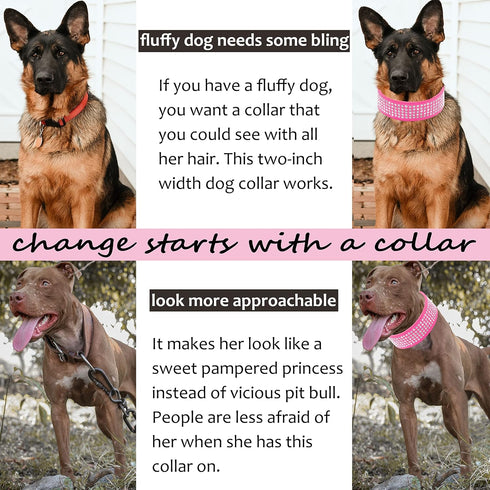 TEEMERRYCA 5 Rows Full Sparkly Rhinestone Dog Collars 2 Inch Wide Stylish Blingy Shiny Crystal Studded PU Leather Pet Collar for Medium Large Bree...