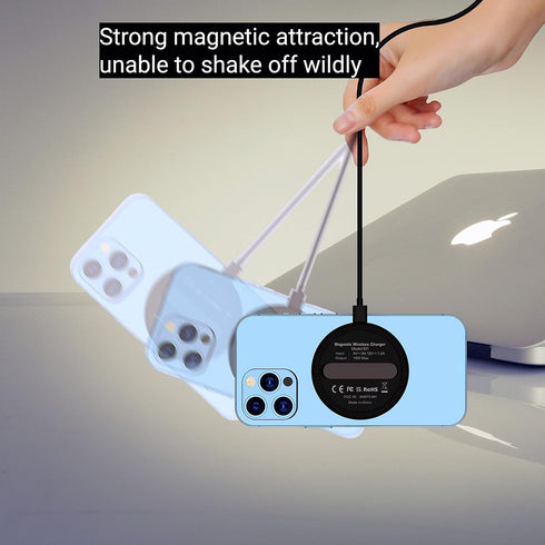 YALANDER 15W Magnetic Wireless Charger for iPhone 14/13/12 Pro Max/Mini/Plus, Qi Fast Charging Pad for Samsung & Qi-Enabled Smart Phones,Travel Es...