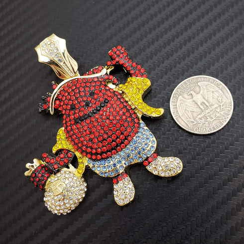Hip Hop Iced out Gold Plated KOOL AID MAN Holding Money Bag Large Pendant...