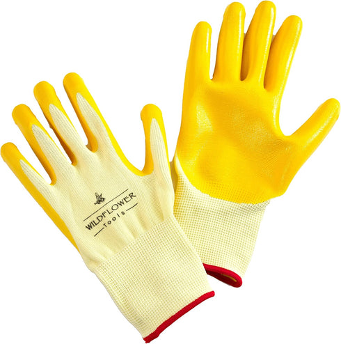 Yellow Gardening and Work Gloves for Men and Women (Medium) | Nitrile Coating Protection...