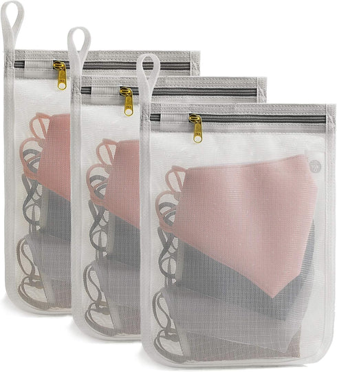 TENRAI 3 Packs Delicate Laundry Bags for Reusable Face Masks and Reusable Makeup Remover Pads,Fine Mesh Wash Bags,Use YKK Zipper, with Hanger Loop...