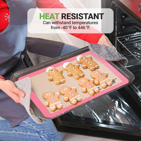 Nutrichef Silicone Baking Mats - 2 Non-stick Food-Grade Reusable Silicone Mats - Perfect for Half Baking Pans 16.5 x 11.6 IN - Oven-Safe Up to 480...