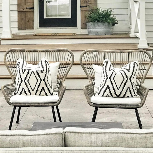Outdoor Pillow Covers Set of 2, Waterproof Boho Throw Pillow Covers Geometric Pillow Cases for Patio Garden, 20 X 20 Inches (White More, 20x20 Inc...