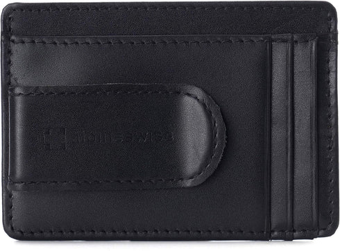 Alpine Swiss Dermot Mens RFID Safe Money Clip Minimalist Wallet Smooth Leather Comes in Gift Box Black...
