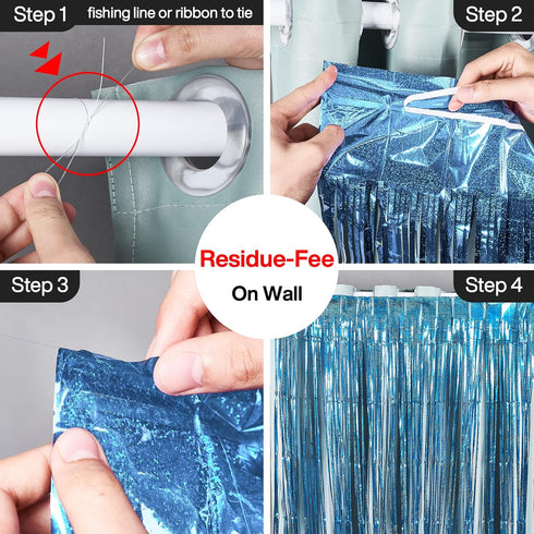 PartyWoo Foil Fringe Curtains Blue, 2 pcs 3.3x6.6 ft Blue Streamers, Fringe Backdrop, Tinsel Backdrop, Tinsel Curtain, Metallic Door Shimmer, Birt...