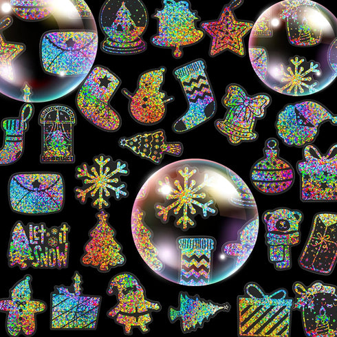 Holographic Christmas Stickers Glitter Silver Transparent Waterproof Decoration Sticker for DIY Scrapbooking Supplies crafts Phone Case Water Bott...