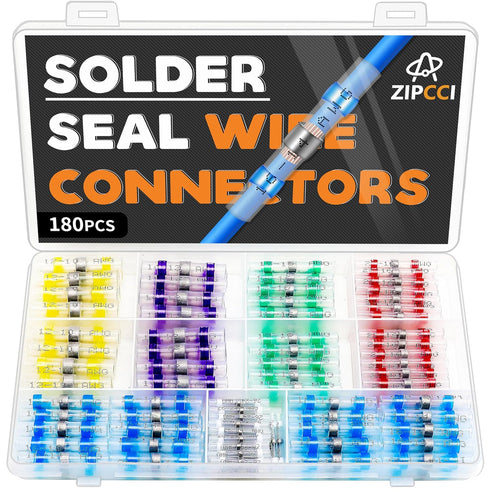 180Pcs Solder Seal Wire Connectors - Heat Shrink Butt Connectors Kit, Waterproof Marine Wiring Splice Terminal Gauge, Electrical Crimp, Trailer Wi...