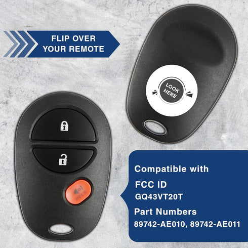 KeylessOption Key Fob Replacement for 2004-2018 Toyota Tundra Tacoma Sienna Sequoia Highlander Remote, 3-Button GQ43VT20T...