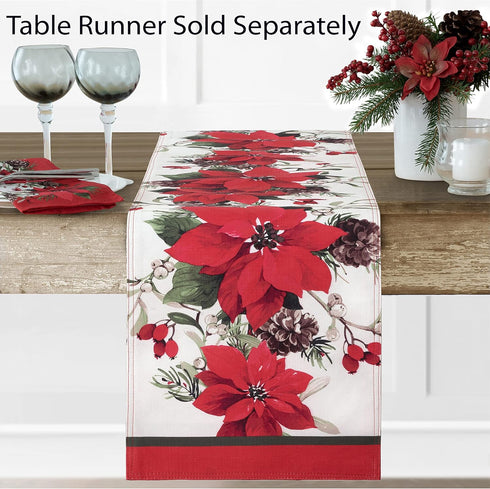 Newbridge Christmas Blooming Poinsettia’s Double Bordered 70 inch Long Table Runner, Holiday Red and White Poinsettia Dining Table Runner...