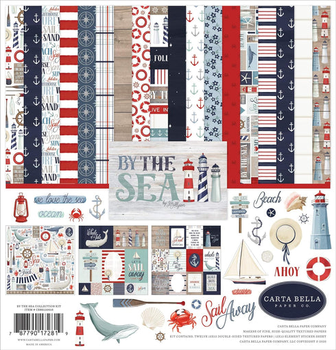 Carta Bella Paper Company By The Sea Collection Kit paper, red, blue, navy, teal, cream 12-x-12-Inch...