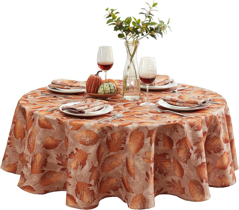 Newbridge Thanksgiving Taupe Metallic Foliage Contemporary Set of 8 Napkins, Autumn Golden Metallic Leaf Print, Soil Resistant No Iron Easy Care H...