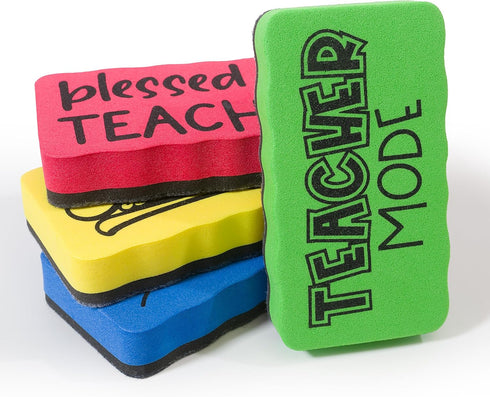 Magnetic Whiteboard Dry Eraser 4-Pack for Teachers Dry Erase Board. Cute, Colorful, Must Haves, Back to School Teacher Dry Erasers and Classroom E...