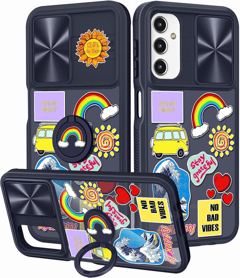 for Samsung Galaxy A14 5G Case, Cute Stylish Designer Galaxy A14 5G Phone Cases with Slide Camera Cover + Ring Holder,Positive Slim Protective Sho...