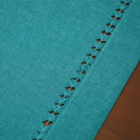 Grelucgo Set of 6 Handmade Hemstitch Teal Table Placemats, Rectangular 12 by 18 Inch...