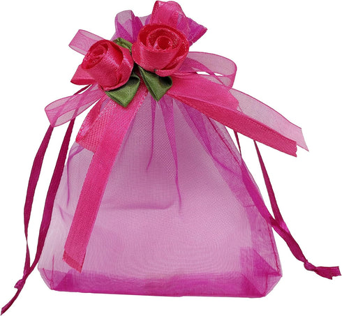 50pcs Sheer Organza Favor Bags for Wedding 3.8x4.8'' Gift Bags Samples Display Drawstring Rose Pouches (hot Pink)...