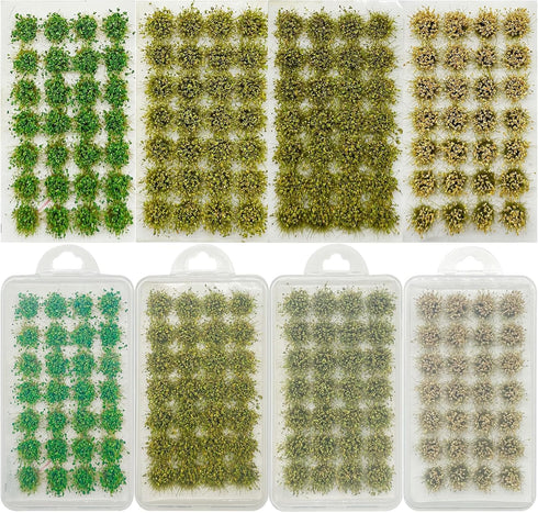 Woohome 112 PCS Static Grass Tuft Model Grass Tufts Railway Artificial Grass, 4 Color Bushy Tuft Flower Cluster Vegetation Groups for DIY Architec...