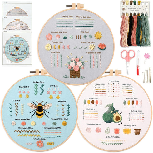 Myfelicity 3 Embroidery kit for Beginners, Beginner Embroidery Kit for Adults. Starter Kits to Learn 28 Different Stitches, Including Fabric with ...