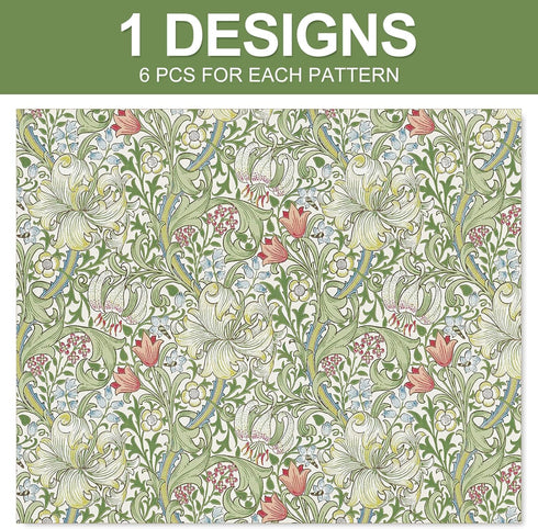 JarThenaAMCS 6 Sheet Vintage Floral Wrapping Paper -Not Roll- Green Flower Gift Wrap Paper Folded Flat DIY Art Craft Paper for Birthday Baby Showe...