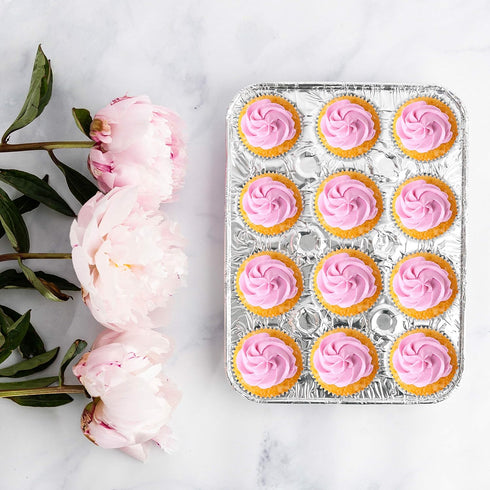 PLASTICPRO Aluminum Foil Muffin Pans Reusable and Disposable, Holds 12 Mini Cupcakes/Muffin foil Pan Pack of 20...