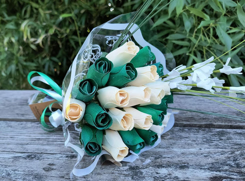 St. Patrick's Day Green and White Flower Bouquet Closed Bud Roses (2 Dozen)...
