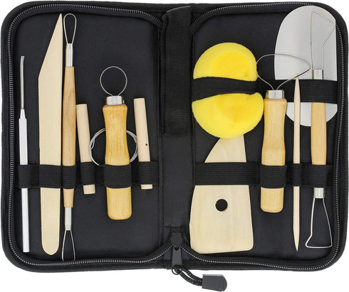 US Art Supply 12-Piece Pottery and Clay and Sculpting Tools Set with Canvas Zippered Case...