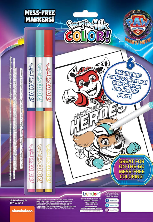 PAW Patrol The Mighty Move 16 Page Imagine Ink Coloring Pad, with 6 Mini Mess Free Markers, Bendon 58596...