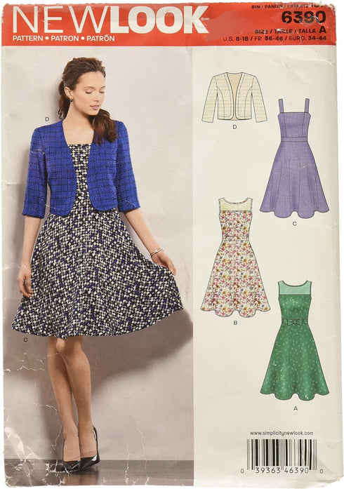 New Look Sewing Pattern UN6390A Autumn Collection Misses' Dresses with Full Skirt Sewing Patterns, A (8-10-12-14-16-18)...
