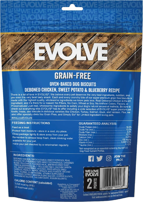 Evolve Pet Food Grain Free Deboned Chicken, Sweet Potato and Blueberry Dog Biscuits 12-Ounce...