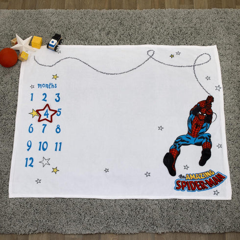 Marvel Amazing Spiderman Red, White, and Blue Super Soft Milestone Baby Blanket...