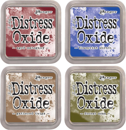 Tim Holtz Ranger Distress Oxide Ink Bundle - Four 3" x 3" Pads (C - Classic : Aged Mahogany, Blueprint Sketch, Forest Moss, and Gathered Twigs)...