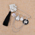 Black Enamel Crystal Butterfly Large Safety Pins Brooch with Tassel Camellia Pearl Charm 3.2" L...