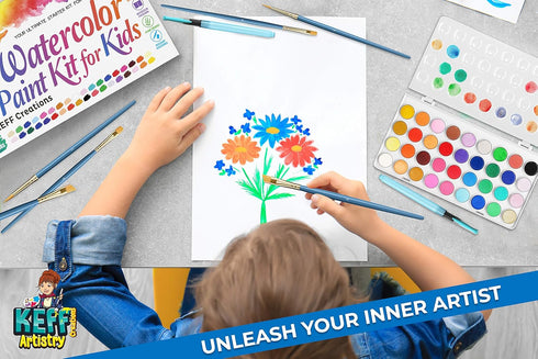 KEFF Watercolor Paint Set for Kids - 36 Water Colors Art Supplies Painting Kit with Brushes, Refillable Brush Color Pens, Paper Pad, Pencil and Er...
