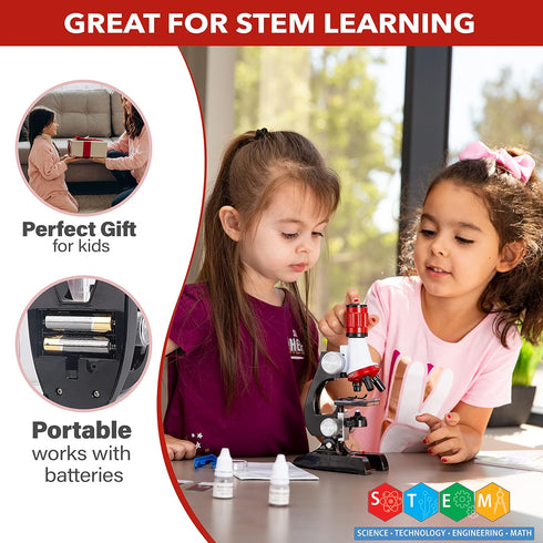 AmScope-ETXWJ04 IQCREW 100X-1200X LED Kids Beginner Microscope Toy Set + Slides Preparation Kit...