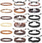 HANPABUM 18pcs Braided Leather Bracelets for Men Women Woven Cuff Wrap Bracelet Wood Beads Ethnic Tribal Bracelets Adjustable...