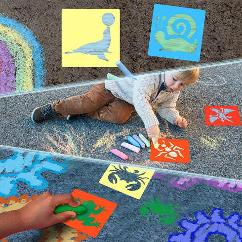24 Pieces Stencils for Kids Sidewalk Chalk Stencil Large Animal Painting Stencils Washable Garden Stencils Dinosaur Insect Stencils Animal Templat...