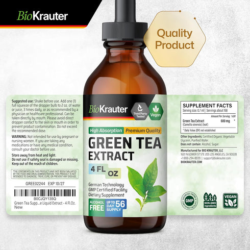 Green Tea Extract Tincture - Organic Green Tea Supplements with EGCG - Antioxidant Source - Immune Support Supplement - Alcohol and Sugar Free - V...