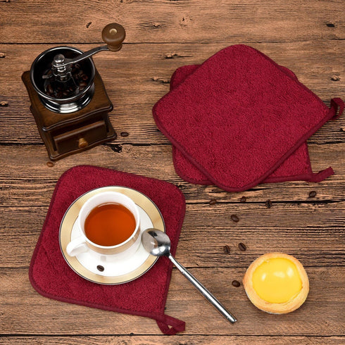 100% Cotton Kitchen Everyday Basic Terry Pot Holder Heat Resistant Coaster Potholder for Cooking and Baking Set of 5 Wine...