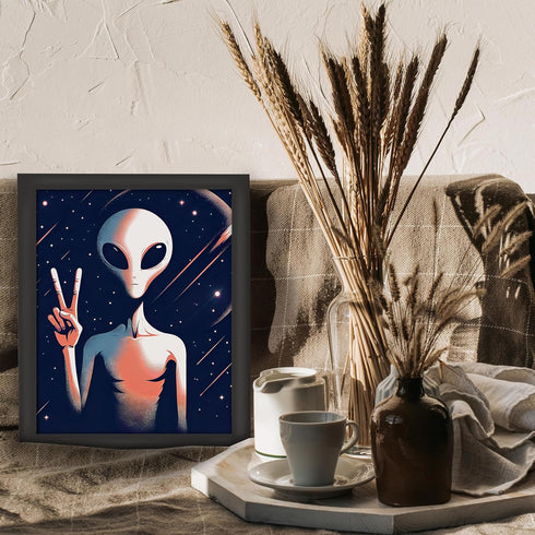 Posterizer 1 pcs-alien creature with peace sign-Abstract & Modern Art-Fantasy & Fiction Art-Gift for movie lovers-Gift for book lovers- UNFRAMED W...