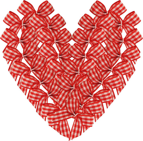 50pcs 1.2-Inch Mini Red Gingham Ribbon Bows for Crafts Plaid Ribbon Bows Appliques for Christmas Ornament Embellishment Decoration(Red)...