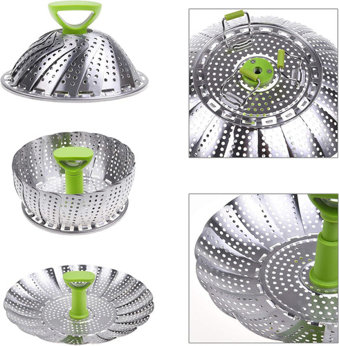 Kare & Kind 1x Adjustable Steamer Basket - Extendable Stainless Steel Steamer with Center Handle - 5.1" to 9" - Foldable Feet - Can Fit Different ...