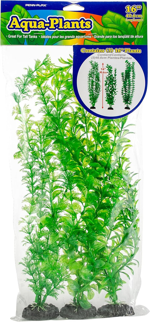 Penn-Plax Aqua-Plants Plastic Aquarium 3 Piece Plant Bundle – Realistic Appearance and Gentle Texture – Green – 16” Height...