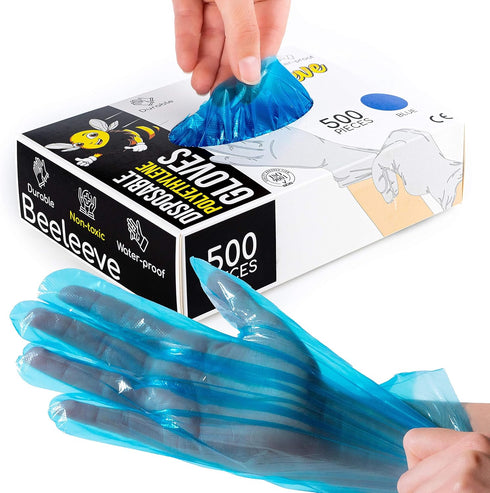 [500-Box Disposable Plastic Poly Gloves - One Size Fits Most - Color Variants - Single-Use Hand Covers for Food Safe Handling, Preparation, Kitche...