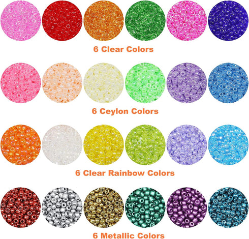 KERGAEN Total 16800pcs Size 3mm Seed Beads for Jewelry Making,8/0 Tiny Seed Beads Craft Beading Kit Set,260pcs Letter Alphabet Beads with Elastic ...