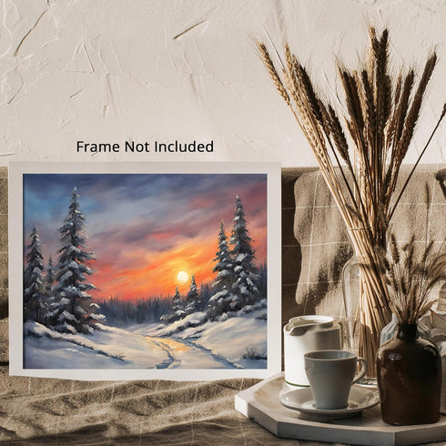 Posterizer 1 pcs-snowy jungle in winter in oil painting style-6-Landscape & Nature Art-GIft for Men Women Teens-Living Room Bedroom Decor- unframe...