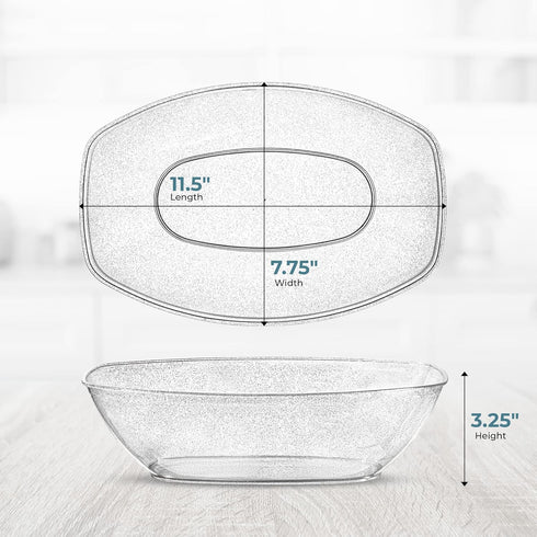 Posh Setting Disposable Oval Serving Bowls, Silver Glitter Plastic Serving Bowls, 4 Pack, 72 Ounce Large Plastic Disposable Party Snack, Buffet, C...