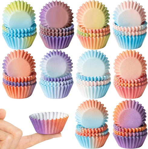 Mini Cupcake Paper Liner - 600pcs Gradient Pastel Baking Cups Muffin Cupcake Wrappers, Purple Blue Orange Cake Chocolate Candy Wrap Supplies for B...
