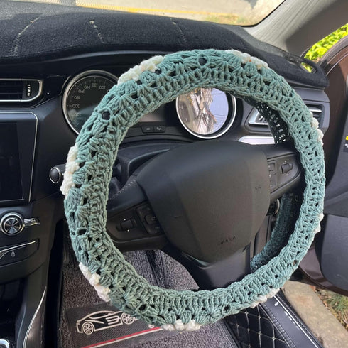 Crochet Steering Wheel Cover Set,Cute Car Steering Wheel Cover Boho 14-15 in,Handmade Daisy Granny Square Pattern Gift,Women Car Accessories (A Wh...