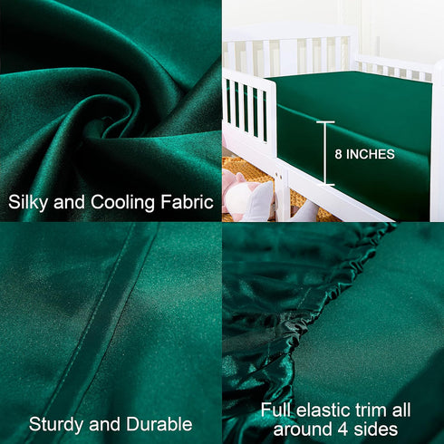 NTBAY 2 Pack Silk Satin Fitted Crib Sheet, Super Soft and Silky 28x52 Crib Sheet for Standard Crib and Toddler Mattresses, Boys, Girls, Unisex, Da...